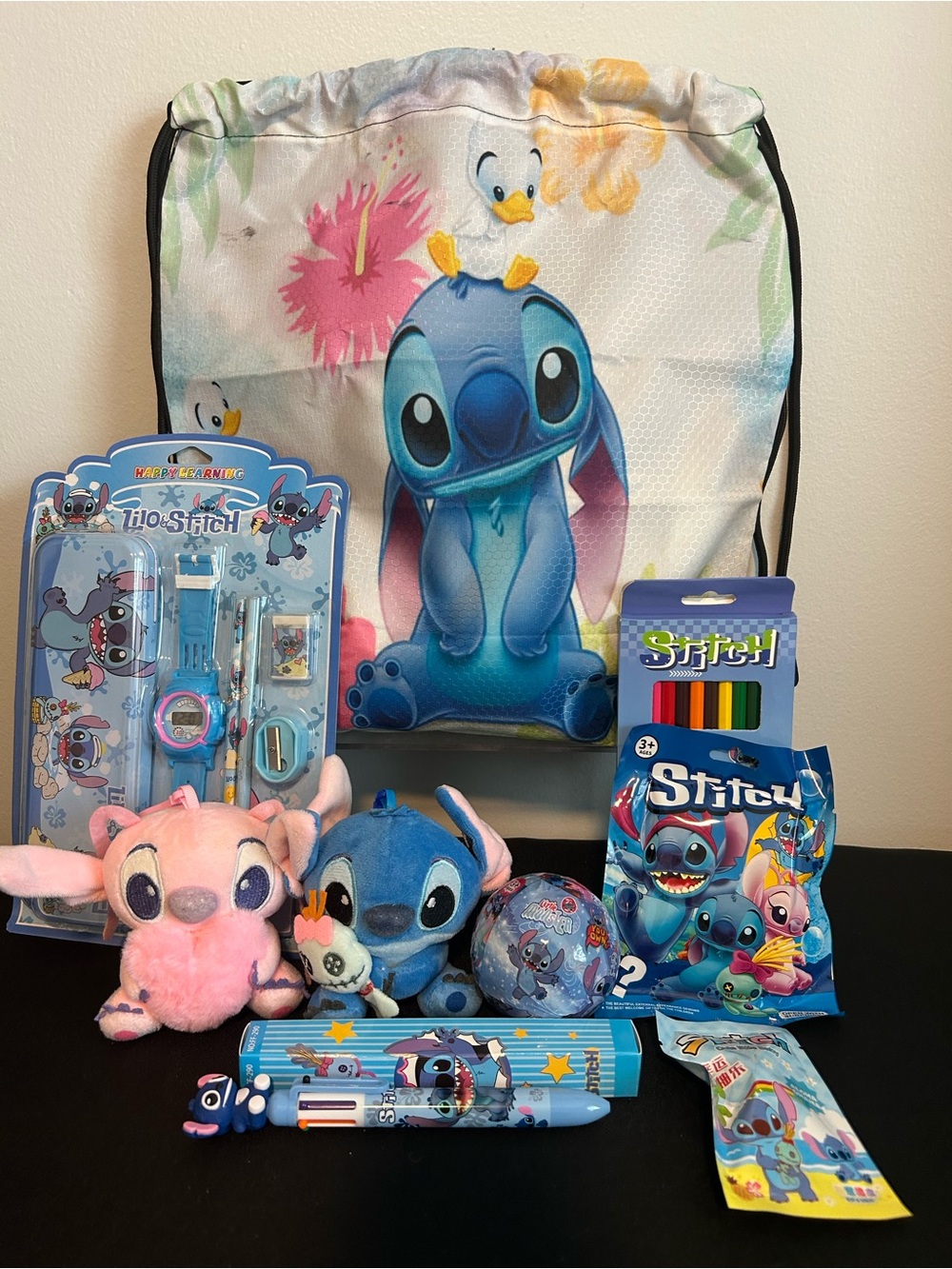 Stitch Plush & Accessories Set — Blue, Pink, Yellow